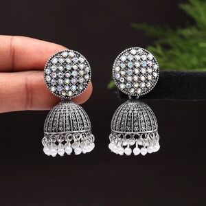 Round Dome Shaped Oxidised Earrings